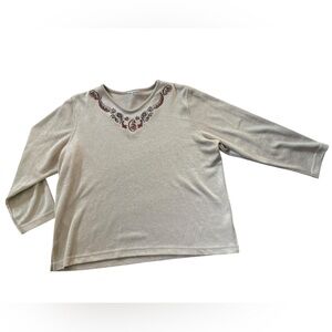 Metallic Sparkly Gold Y2K 90s Paisley Boho Festive 3/4 Sleeve Casual Sweater Top